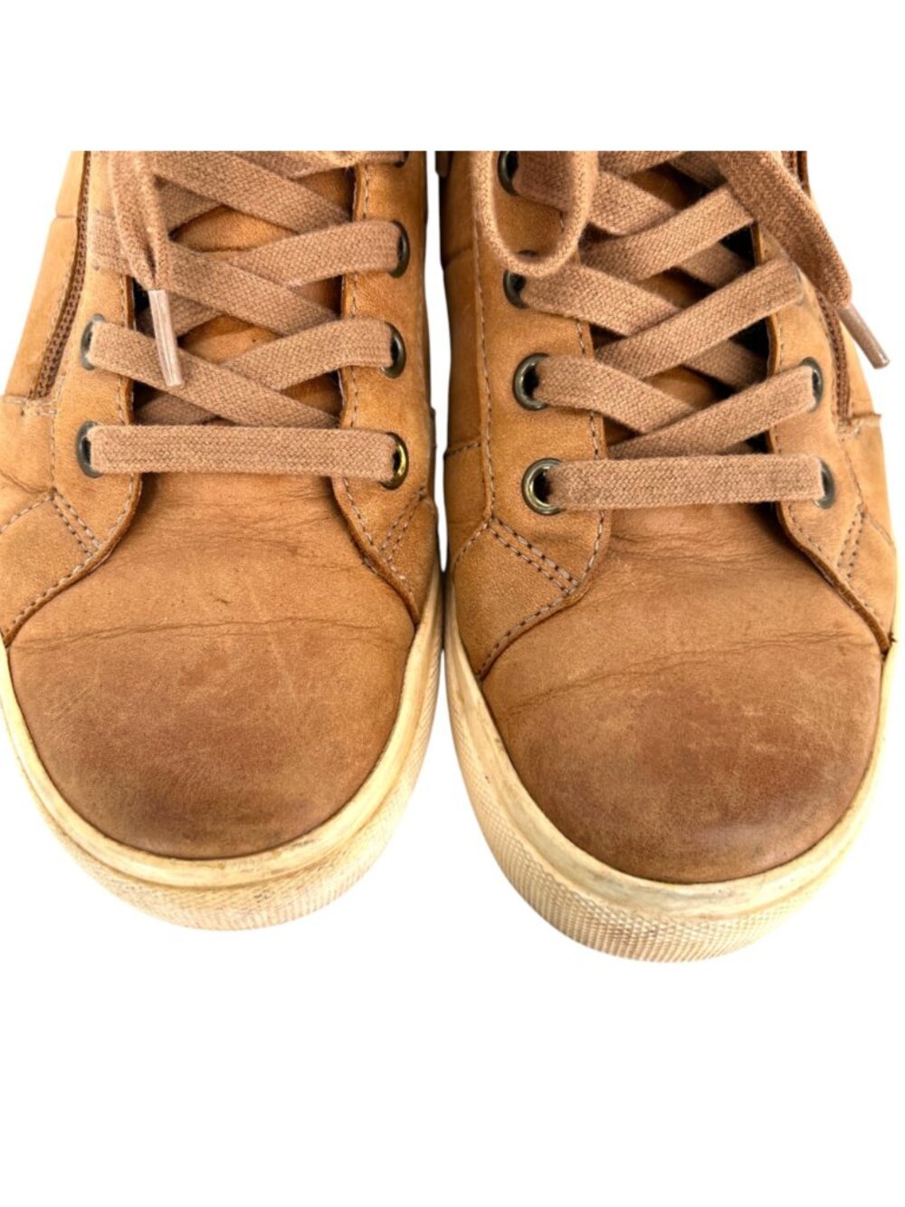 Taos Winner Leather High-Top Comfort Sneakers Side Zipper Cognac Brown Size 7.5 - Picture 3 of 14